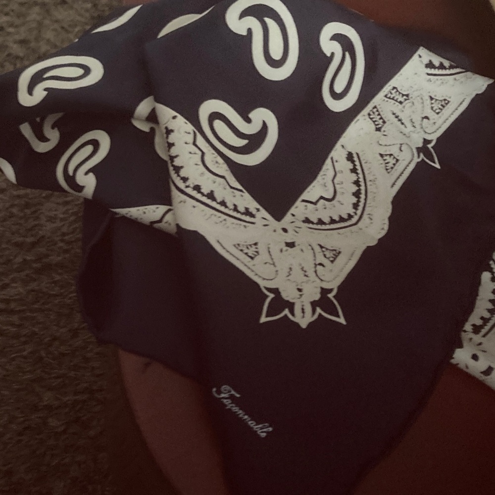 Faconnable Navy and White Paisley Silk Scarf